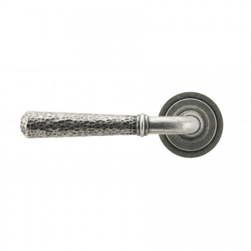 Pewter Hammered Newbury Lever on Rose Set (Art Deco Rose)